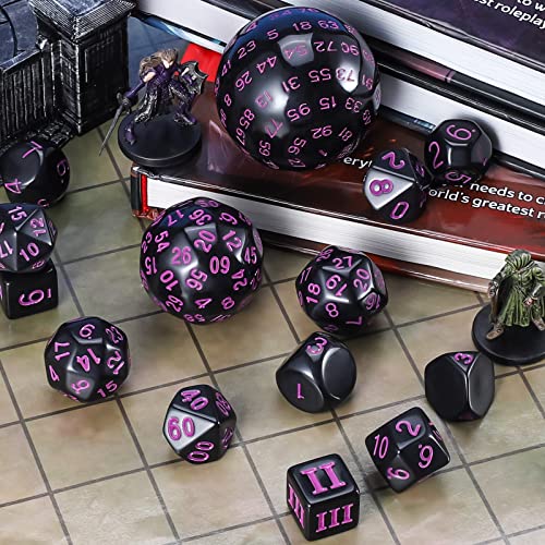 CiaraQ DND Polyhedral Dice Set (15pcs) D4-D100 Game Dice with Dice Bag | Acrylic Role Playing Dice for Dungeons and Dragons MTG Table Games (Black & Purple) - color: Black & Purple