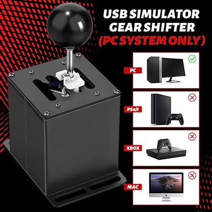 USB Simulator Shifter Compatible with Logitech G29 /G27 /G25 /G920 T300RS/GT Steering Wheel , Applicable for ATS ETS Dust WRC Sim Racing Games H Shifter with Carbon Fiber Grip - 7+R Black(PC System) - size: HB-1014-7R-BK