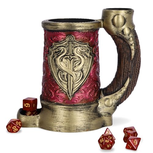 Dice Tower Mug DND Dice Rolling Tower with 7 PCS Dice Set | Dice Tower Suitable for Dungeons And Dragons, Tabletop Games, Available As Drink Holder, RPG Gifts. - color: Purple-gold Shield