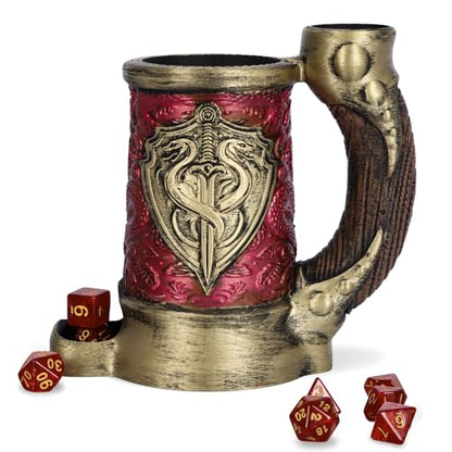 Dice Tower Mug DND Dice Rolling Tower with 7 PCS Dice Set | Dice Tower Suitable for Dungeons And Dragons, Tabletop Games, Available As Drink Holder, RPG Gifts. - color: Purple-gold Shield