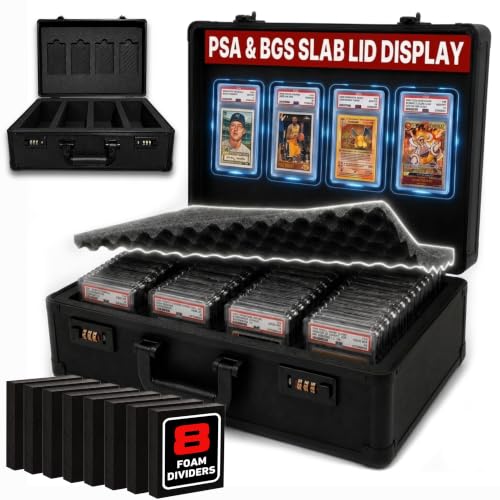 Graded Card Case - Durable PSA Slab Case with Combination Lock - 4 Row Graded Card Storage Box with 8 Foam Inserts - Also Compatible with PSA, GMA, HGA, NGS, SGC, CSG - Holds up to 640 Top Loaders - size: 4 Row