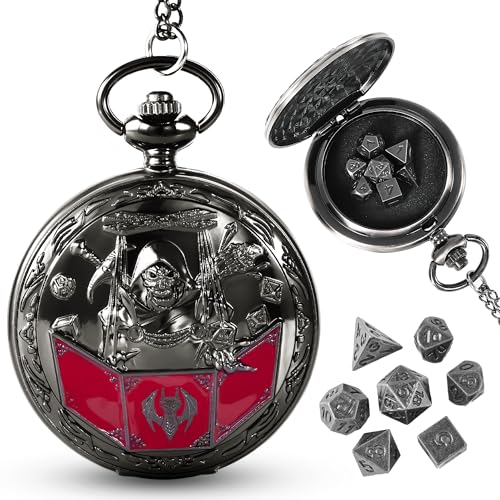 D&D Dice Set,7PCS Metal Dice for Dungeons and Dragons,Mini Dice Set with Pocket Watch Case,Role Playing Board Games Accessories (DM, Black) - color: Black, style: DM