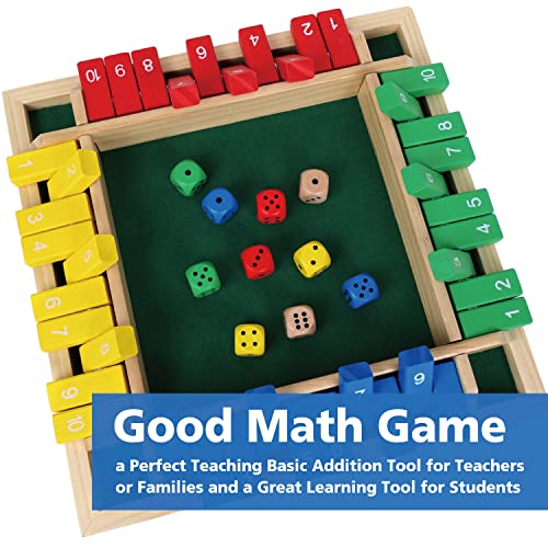 GOTHINK 1-4 Player Shut The Box Dice Game, 11.5-inch Wooden Board Table Math Game with 10 Dices - Math & Decision Skills for Adults/Kids, Perfect for Home Class Parties & Pubs - Classic Tabletop Fun - color: Colorful - 11.5 Inch