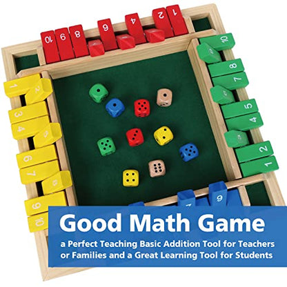 GOTHINK 1-4 Player Shut The Box Dice Game, 11.5-inch Wooden Board Table Math Game with 10 Dices - Math & Decision Skills for Adults/Kids, Perfect for Home Class Parties & Pubs - Classic Tabletop Fun - color: Colorful - 11.5 Inch