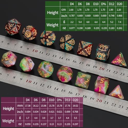 CiaraQ Polyhedral Dice Set - DND Role Playing Dice | Acrylic RPG Dice for Dungeons and Dragons MTG Table Games, Random Color, 7pcs - color: Random Color