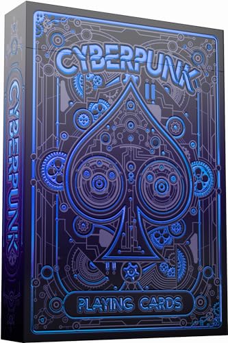 Cyberpunk Blue Playing Cards, Cardistry Decks, Black Deck of Cards for Kids & Adults, Cool with Card Game e-Book, Unique Poker, - color: Blue