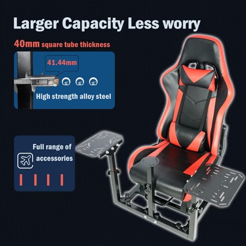 Gazzyt Flight Simulator Cockpit with Red Race Seat Compatible with Logitech X52, for Thrustmaster,for Hotas Honeycomb Warthog,Not Included Throttle and Joystick