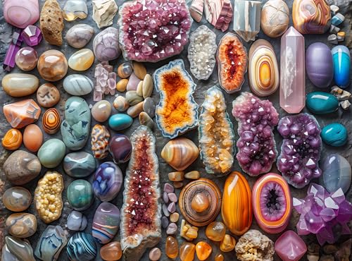 1000 Piece Rock Jigsaw Puzzle for Adults - Colorful Crystals and Healing Stones - Challenging Puzzle Perfect for Game Nights - Unique and Difficult - 20x27 inches (Chakra Rockin) - color: Chakra Rockin