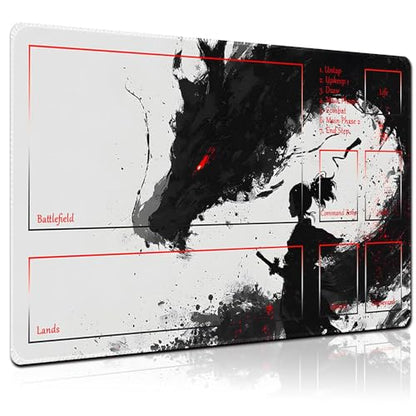MTG Playmat 24x14 Inch | Optional Game Zone Layout | Non-Slip Rubber Base | Stitched Edges | Includes Free Storage Bag | for TCG, Board Games, and Desk Use(Inkbound,with Zone) - color: Inkbound, style: With zone