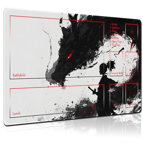 MTG Playmat 24x14 Inch | Optional Game Zone Layout | Non-Slip Rubber Base | Stitched Edges | Includes Free Storage Bag | for TCG, Board Games, and Desk Use(Inkbound,with Zone) - color: Inkbound, style: With zone