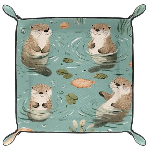 Dice Trays Otters Holder Storage Box for Dice Games Like RPG DND, Leather Dice Holder Portable Folding Rolling Dice Tray, 16x16cm - color: Multi 8