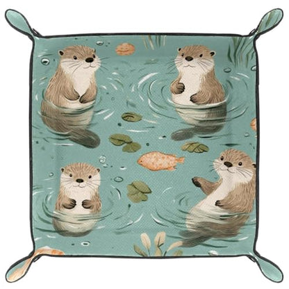 Dice Trays Otters Holder Storage Box for Dice Games Like RPG DND, Leather Dice Holder Portable Folding Rolling Dice Tray, 16x16cm - color: Multi 8