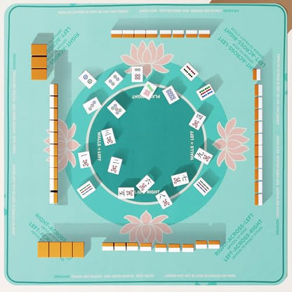 HOMBYS Elegant Lotus Mahjong Table Cloth 55x55 Inch, Square Mahjong Mat with Beginner Game Rules, Spill-Resistant Cover for Card & Tile Game Tables (Mint Green) - color: Mint Green