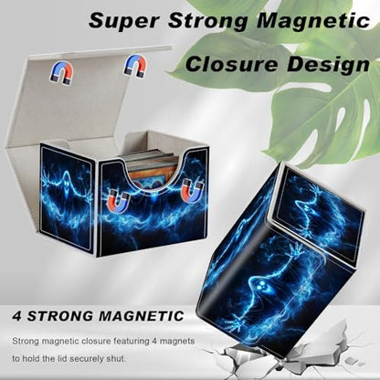 Card Game Storage Box TCG Deck Box MTG Card Box Organizer Trading Card Case Commander Deck Box TCG Card Storage Box Magnetic Closure Creative Pattern Up to 200 Cards, Blue Flame Smoke Skull Death - color: Blue Flame Smoke Skull Death