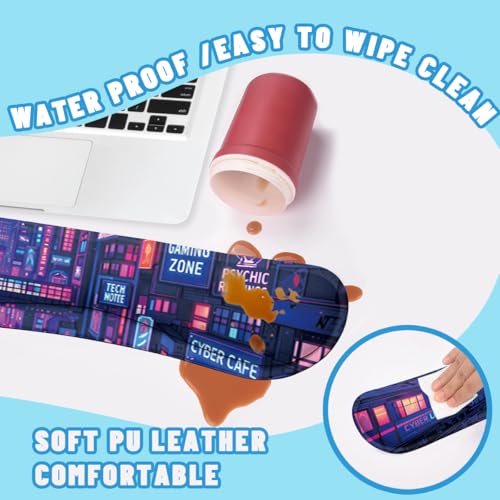Cyber City Desk Mat Set Neon Gaming Night Large Mouse Pad with Wrist Rest 4-in-1 Desk Mat for Desktop Ergonomic Computer Desk Arm Wrist Anti-Slip Computer Ergonomic Mouse Pad Home Office Gaming - color: Cyber City, size: 34.5" x 15.7"