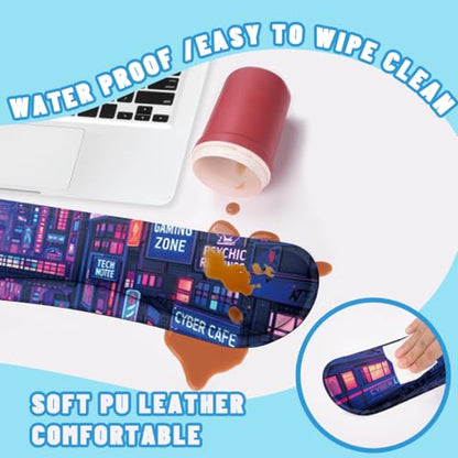 Cyber City Desk Mat Set Neon Gaming Night Large Mouse Pad with Wrist Rest 4-in-1 Desk Mat for Desktop Ergonomic Computer Desk Arm Wrist Anti-Slip Computer Ergonomic Mouse Pad Home Office Gaming - color: Cyber City, size: 34.5" x 15.7"