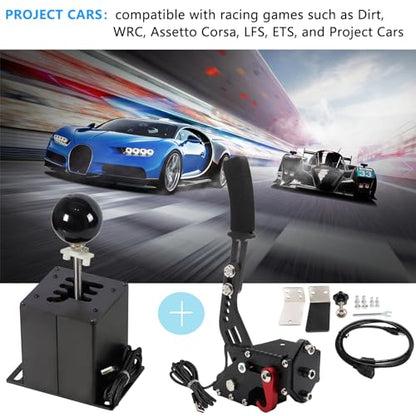 PC USB Simulator Shifter 64 Bit Handbrake with Clamp Compatible with G29 G27 G25 G920 T300RS/GT Steering Wheel Sequential H Gear Shifter Compatible with ATS ETS Dust WRC Sim Racing Games 6+R Black