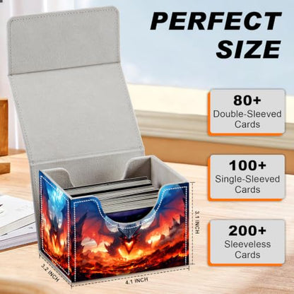 Magnetic Closure TCG Deck Box Portable Card Holder Trading Card Deck Box | PU Leather Collectible Card Case Game Trading Card Deck Box Storage Scratch Resistant Lining, Black Dragon Lava Volcano - color: Black Dragon Lava Volcano