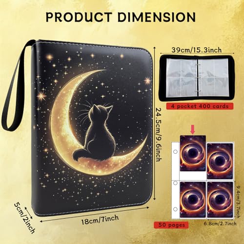 Card Binder 4 Pocket Holder 400 Cards With Zipper,Collection Binder Album Case with 50 Removable Sleeves for Trading Cards