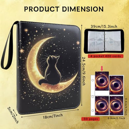 Card Binder 4 Pocket Holder 400 Cards With Zipper,Collection Binder Album Case with 50 Removable Sleeves for Trading Cards