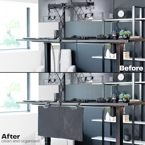 VIVO Black Clamp-on 24 inch Desk Cable Management Sleeve, DESK-SKIRT-24P | Privacy Desk Skirt, Cable Organizer, Wire Hider Kit Panel System - size: 24" Panel