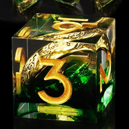 Golden Ring DND Dice Set, 7pcs D&D Polyhedral Sharp Edge Resin Dice with Box, Rings Dice Set for Role Playing Dungeons and Dragons, Playing Games for D and D MTG RPG Table Game Gifts (Green) - color: Ring Green, style: Ring