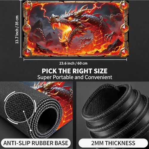 for MTG Playmat, for TCG Play Mat, 24 x 14 inches, Magic Game Card Mat Commander Playmat,Trading Card Inked Game Mat,Battle Game Rubber Non-Slip Mat - Fire Dragon - color: Fire Dragon