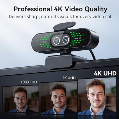 EMEET NOVA 4K Dual-Camera 4K Webcam for PC, Wide-Angle and Telephoto Camera | Max 11X Hybrid Zoom, PDAF Focus, Remote Control, RGB Lights, Webcam with Microphone for Business or Personal Online Calls - style: 4K Dual-Camera Remote