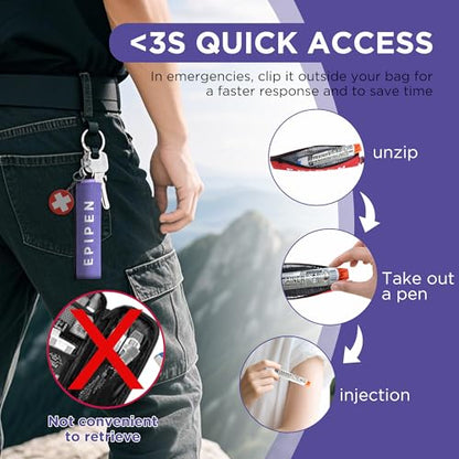 Portable EpiPen Carry Case, Insulated Emergency Medical Bag Maintain Med effectiveness, Fits 1 EpiPen, Asthma Inhaler, Auvi-Q, Allergy Medication, Travel EpiPen Holder for Adults or Kids (Purple) - color: Purple