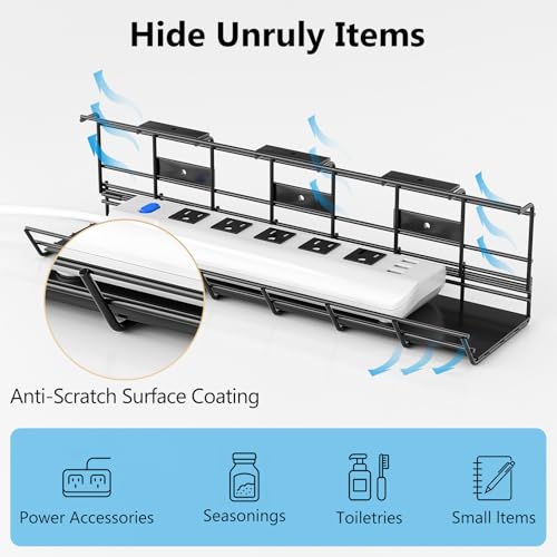 2 Pack DELAMU Under Desk Cable Management Tray, Metal Cord Cable Organizer for Desk, Easy Install Pre-drilled Wire Management Wire Organizer for Office & Home