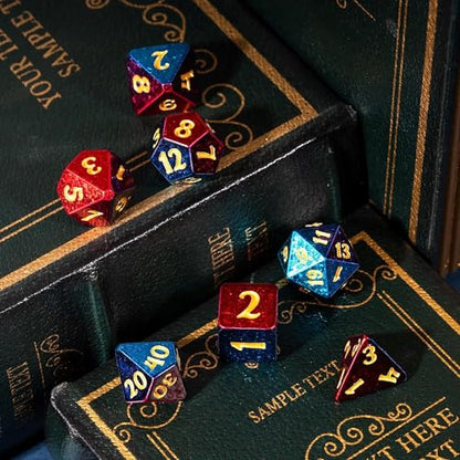 DND Dice Set Red-Blue Sparkling D&D Polyhedral Dice for Board Games | Leather Storage Bag, DM Gift, for Dungeons and Dragons Role Playing Games - color: Electroplated-red&blue