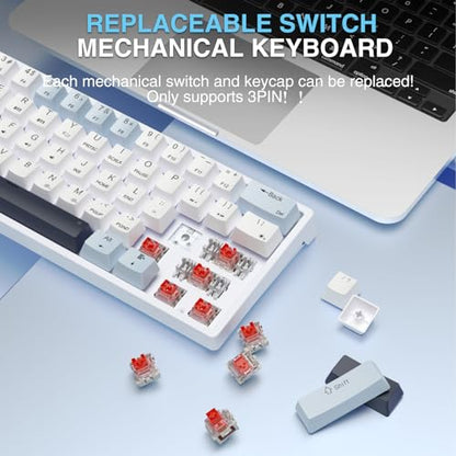 SOLAKAKA SK961 Wireless Mechanical Keyboard with RGB Backlight,Tri-Mode BT5.0/Wired/2.4GHz 60 Percent Wireless Gaming Keyboard,Red Switch - color: SK961-whiteblue-redswitch