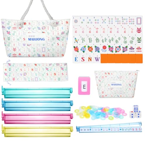 Ceenna American Mahjong Set Complete 160 Pcs Tile/Pushers/Carrying Bag/dice/Chips, 1.2 Inch Green Back Melamine Mahjong Tiles, Hand Carved Pattern for Adult Mah Jong, Beginners(Cute) - style: Cute