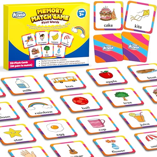 Aizweb First Words Match Game,Memory Game,52 Pcs Toddler Baby Flash Cards,Educational Toys for Pre K Preschool Kindergarten Learning Activities,Speech Therapy Materials Classroom Must Haves - style: First Words