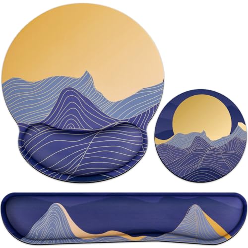 Ergonomic Keyboard Wrist Rest, Mouse Pad with Wrist Rest Anime | Cat Gaming Mousepad with Wrist Support, Memory Foam Wrist Rest Set for Computer Keyboard, Funny Cute Office Desk Accessories - color: Golden Mountain-purple