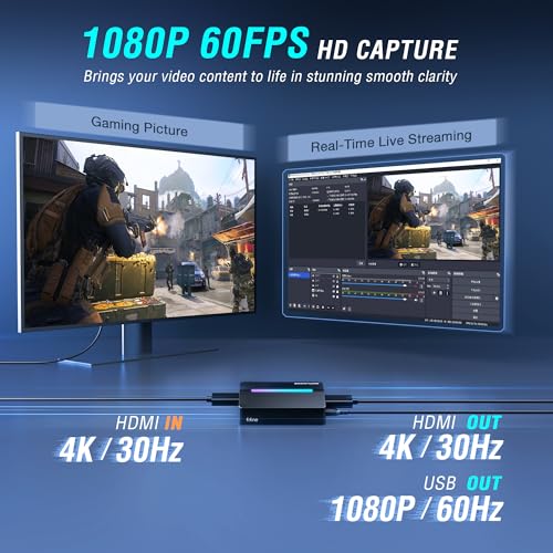 Fifine AmpliGame Video Capture Card, HD 1080 60fps for Audio Video, Gaming, Live Streaming, 4K HDMI to USB Capture Card Compatible with PS4/Windows/Mac OS/Switch/Xbox-V3 - color: Black