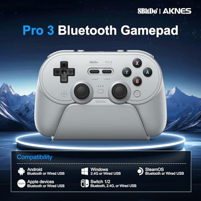 8BitDo Pro 3 Bluetooth Controller for Switch/Switch 2,Windows,TMR Joysticks | Programmable Pro Back Buttons&R4/L4 Bumpers,Hall/Tactile Triggers,Swappable ABXY Buttons,for Apple,SteamOS,Android, Grey - color: Gray
