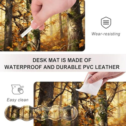 Mouse Pad,Large Desk Mat Set, 4in1 XL Mousepad + Keyboard Wrist Rest+Mouse Wrist Rest+Coaster with Ergonomic Desk Pad for Home Office Table Computer Cover -Forest Camouflage - color: Forest Camouflage