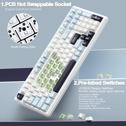 AULA F99 Wireless Mechanical Keyboard, Hot Swappable Custom Keyboard,Pre-lubed Linear Switches,Gasket Structure,RGB Backlit Gaming Keyboard (Blue&White) - color: Blue&White