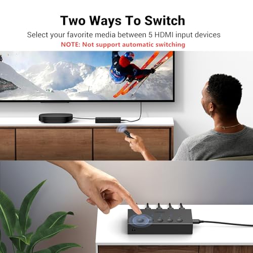 UGREEN HDMI Switch 5 in 1 Out 4K@60Hz, HDMI Splitter with Remote 5 Port Switcher Selector Box Support 3D CEC HDR HDCP2.2 Compatible with PS5/4/3 Xbox Nintendo Switch Roku TV Fire Stick Black - color: Black