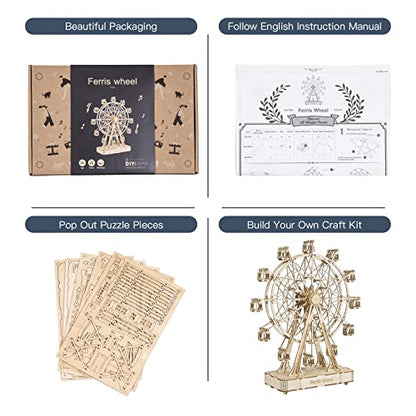 Rowood 3D Puzzles for Adults, Model Kits for Adults, Wooden Music Box,DIY Craft Kits Gifts on Birthday Christmas - Ferris Wheel (232 PCS) - style: Ferris Wheel