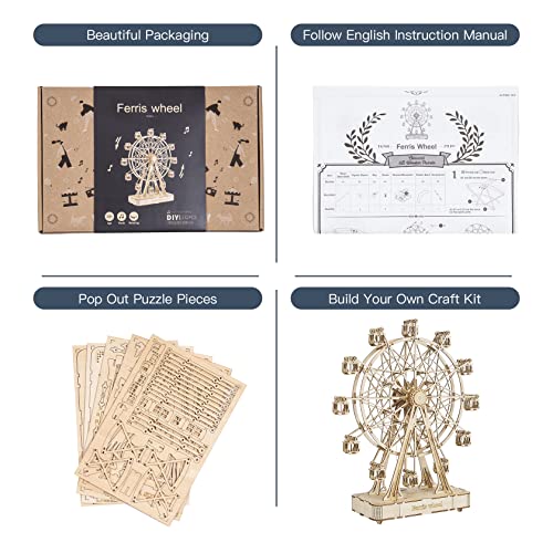 Rowood 3D Puzzles for Adults, Model Kits for Adults, Wooden Music Box,DIY Craft Kits Gifts on Birthday Christmas - Ferris Wheel (232 PCS) - style: Ferris Wheel