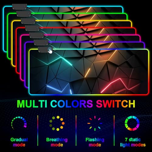 RGB Mouse Pad, Gaming Mousepad with 13 LED Light Modes | 31.5X11.8inch Large Mouse Mat, Gaming Mats for Desk with Non-Slip Rubber Base, Model-A - color: Black-c