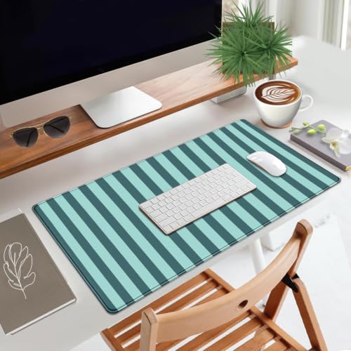 Teal Blue Striped Desk Mat Cute Pastel XXL Large Gaming Mouse Pad Desk Pad Kawaii Cozy Aesthetic Keyboard Laptop Computer Mat - color: A7- Blue Teal
