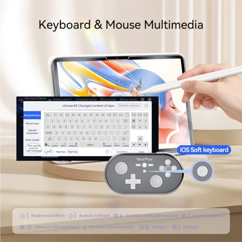 ShanWan Wireless Mini Controller for Switch, PC, iOS, Android, Supports Keyboard Mode for iPad Procreate (Silver) - color: Silver