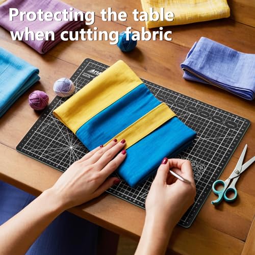 ArtAt Self Healing Cutting Mat: 12inch x 18inch Double Sided 5-Ply Fabric Cutting Mat for Sewing, Quilting & Arts & Crafts - Gridded Rotary Cutting Board Mat in Green/Black. - color: Green/Black, size: 18"L x 12"W
