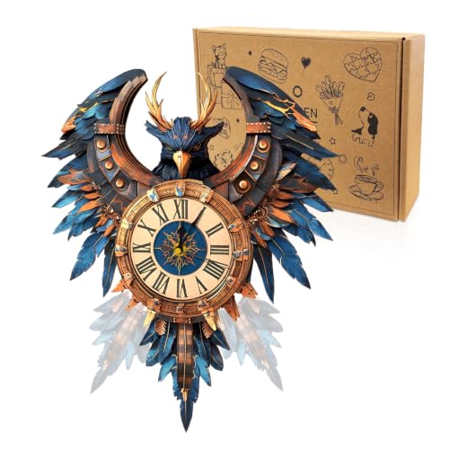 3D Wooden Puzzles for Adults-Thunderbird Clock Puzzle-Adult Crafts | 3D Puzzle/Puzzle Clock/Thunderbird Lover Gifts/DIY Wooden Puzzle/Working Clock/Desk/Wall Decor/Creative Gifts for Adults&Teen - color: Thunderbird Clock