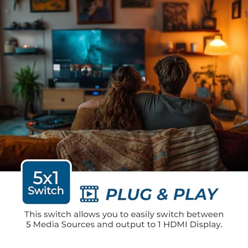 OREI 8K HDMI 2.1 Switch, 5-Port 5-in 1-Out, 8K@60Hz, HDR, Auto Switcher | hdmi switch with remote, hdmi switcher 5x1, 48Gbps, 4K@120Hz, VRR, ALLM, QFT, CEC, PS5/Xbox Compatible - size: 5x1 8K HDMI Switch
