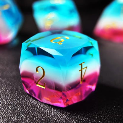 HAOMEJA Colorful Polyhedral Resin Dice Set, Hand-Cut Diamond Facet Optical Dice | Perfect for RPG, Tabletop & Board Games | Halloween, Christmas & Birthday Gift (Blue White Purple) - color: 4 Blue White Purple