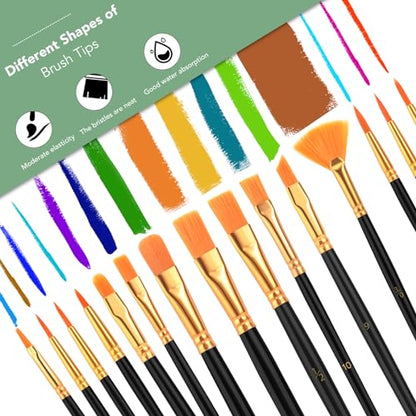 AROIC Acrylic Paint Brush Set,8pack/120pcs Nylon Hair Acrylic Paint Brushes,Oil Watercolor Rock Face Paint Brushes, Artist Craft Paint Brush Supplies, for All Purposes Kids Adult Painting. - size: 120pcs-black